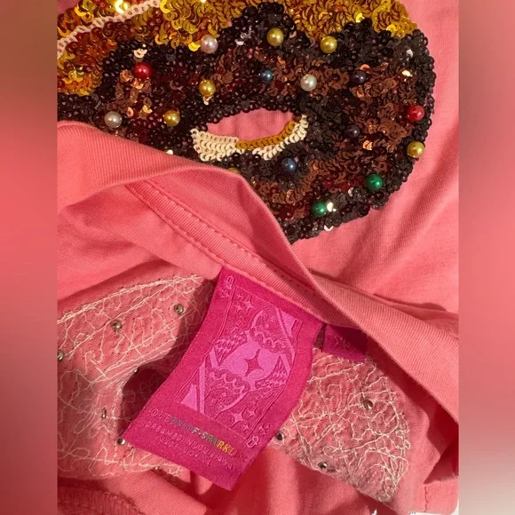 New! QUEEN OF SPARKLES Pink Sequin Donut Tee - Picture 12 of 13